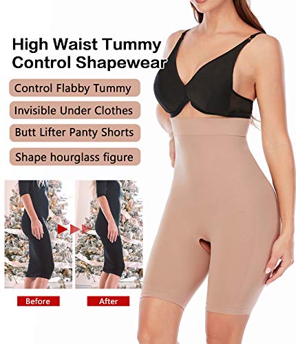 SHAPERX High Waisted Body Shaper Short Invisible Shapewear for Women- Tummy Control Butt Lifter.