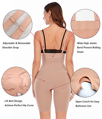 SHAPERX High Waisted Body Shaper Short Invisible Shapewear for Women- Tummy Control Butt Lifter.
