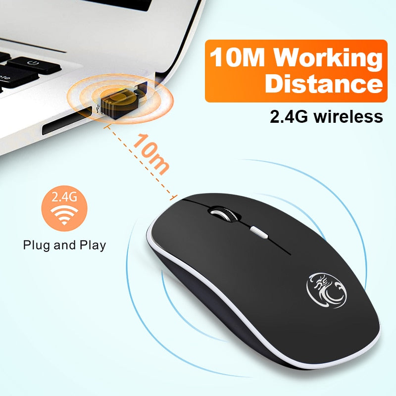 iMice Wireless Mouse Silent Computer Mouse 1600 DPI Ergonomic Mause Noiseless Sound USB PC Mice Mute Wireless Mice for Laptop.
