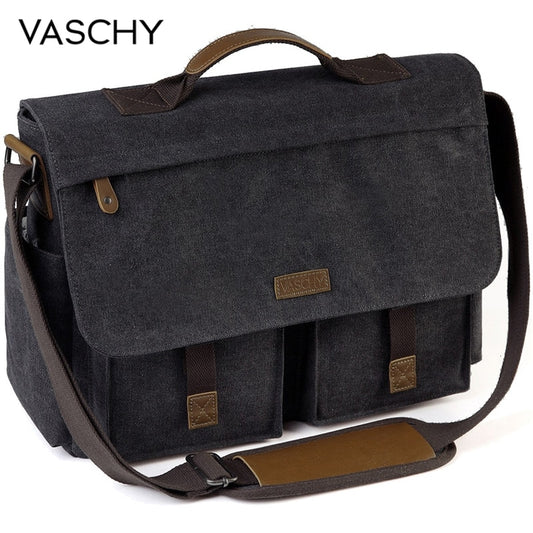 VASCHY Messenger Bag for Men Vintage Water Resistant Waxed Canvas 15.6 inch Laptop Briefcase Padded Shoulder Bag for Men Women