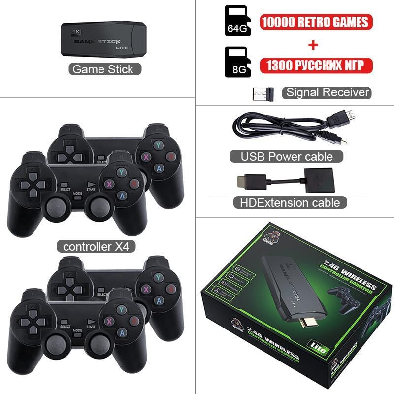 DATA FROG 4K HD Video Game Console 2.4G Double Wireless Controller For PS1/FC/GBA Retro TV Dendy Game Console 10000 Games Stick.