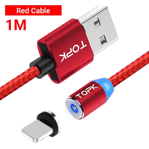 TOPK AM23 LED Magnetic Micro USB Type C Cable Data Mobile Phone Cables Charging Cord Fast Quick Charge Wire for iPhone Charger