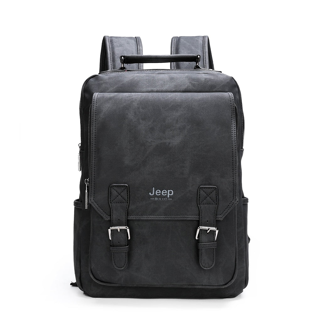 JEEP BULUO Men Leather Backpacks Travel Multi Male Mochila Military camouflage style Men 15.6" Laptop School Bag College style