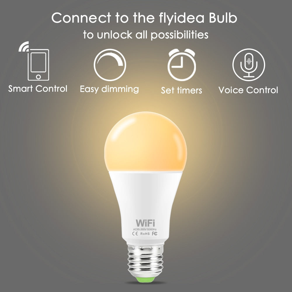 15W Smart WiFi Light Bulb E27 B22 Dimmable LED Lamp APP Smart Wake up Night Light Compatible with Amazon Alexa Google Home.