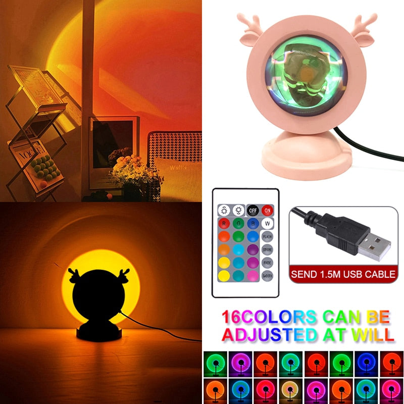 Night Lights Sunset Rainbow Projector Usb Bedside Table Lamp Valentines Day Gift Lamps Bedroom Bar Coffee LED Atmosphere Light.
