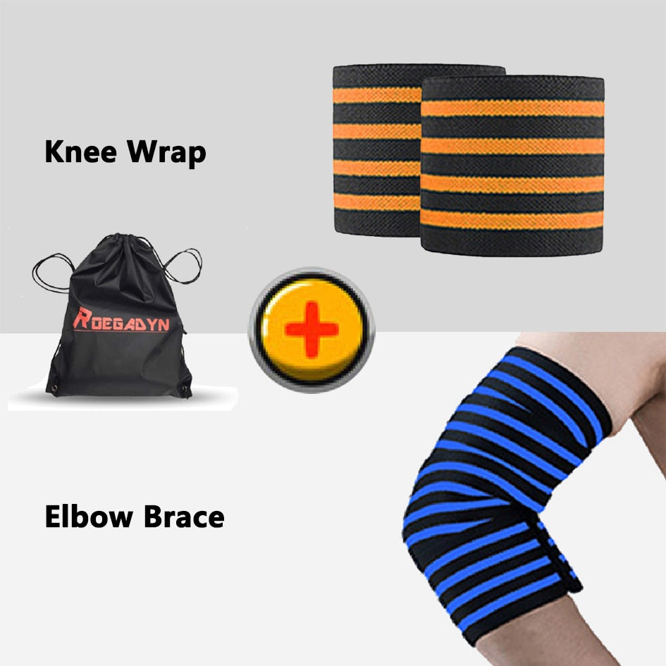 ROEGADYN Professional Weightlifting 2m Elastic Knee Wrap Fitness Knee Support Brace Heavy Weight Squat Training Knee Brace