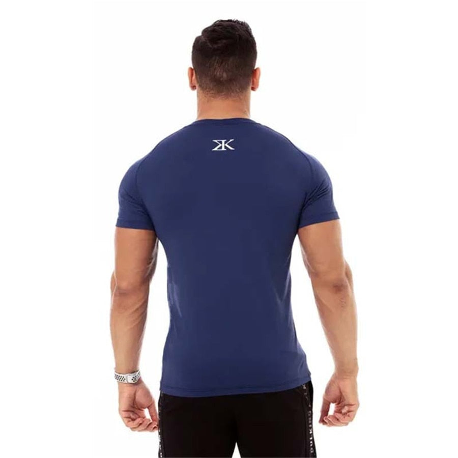 New Mens Gyms Fitness Bodybuilding Sporting T-shirt Muscle Man Casual Printed T shirts Male Workout Breathable elastic Tees Tops