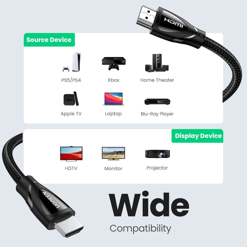 Ugreen HDMI Cable for Xbox Series X HDMI 2.1 Cable 8K/60Hz 4K/120Hz HDMI Splitter for Xiaomi Mi Box PS5 HDR10+ 48Gbps HDMI 2.1