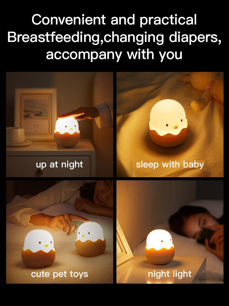 Led Children Night Light For Kids Soft Silicone USB Rechargeable Bedroom Decor Gift Animal Chick Touch Night Lamp MOONSHADOW.