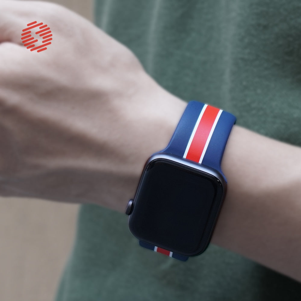 ShengOne Stripe Soft Silicone Sport Band for Apple Watch Series 5 4 40MM 44MM Striated Rubber Strap Replacement 3 2 1 38MM 42MM