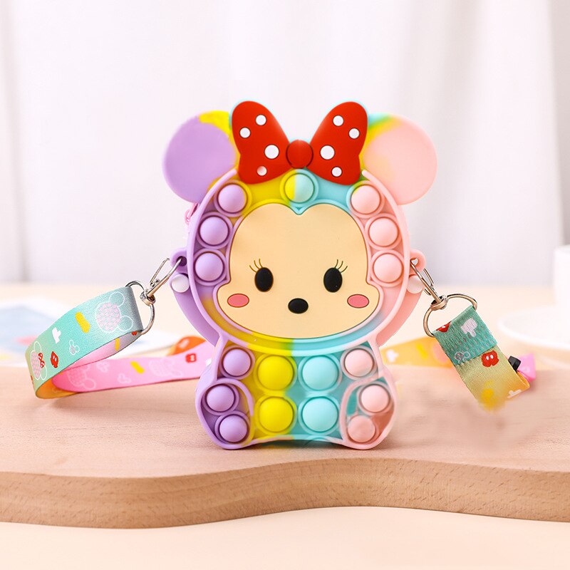 Disney Minnie Mouse Cute Kawaii Wallet Fidget Toy Push Bubble Antistress Anime Coin Purse Kid Girl Bag Children Birthday Present.