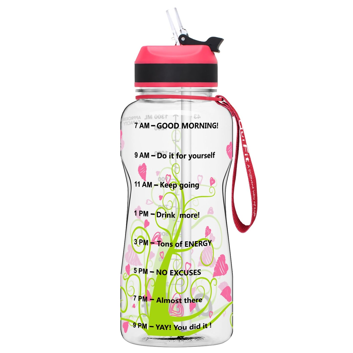 QuiFit 2L 1.3L 64OZ 43oz Tritan Water Bottle With Straw & Time Markings BPA Free Portable Protein Shaker Sports GYM Drinking Jug