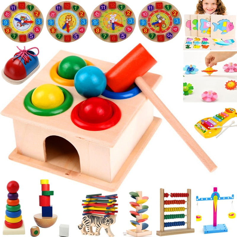 1Set Wooden Hammering Ball Hammer Box Children Fun Playing Hamster Game Toy Early Learning Educational Toys.
