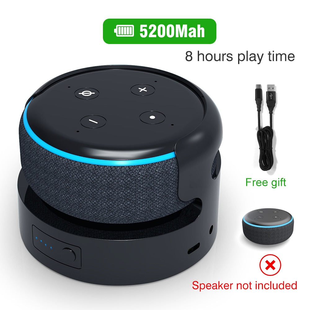 Battery base for Echo Dot 3rd Gen Battery Base portable charger power bank For echo dot 3 Alexa Speaker 8 Hours play time.