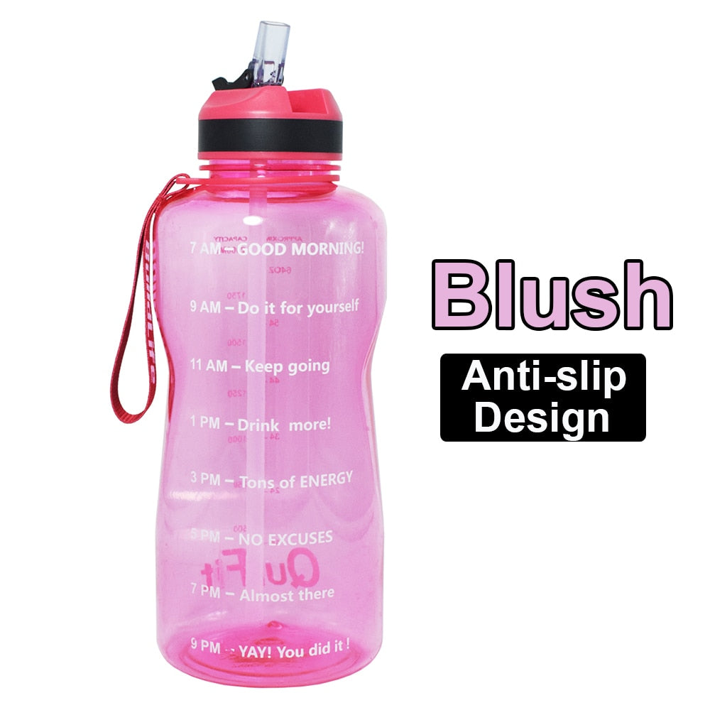 QuiFit 2L 1.3L 64OZ 43oz Tritan Water Bottle With Straw & Time Markings BPA Free Portable Protein Shaker Sports GYM Drinking Jug