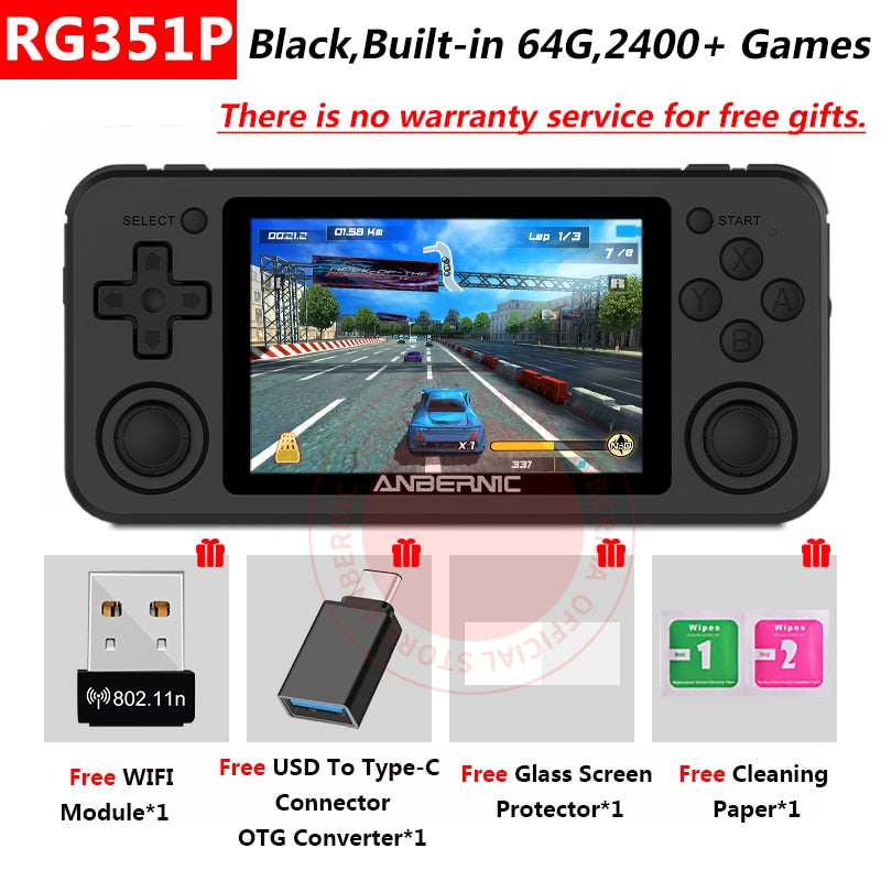RG351P ANBERNIC Retro Game PS1 RK3326 64G Open Source System 3.5 inch IPS Screen Portable Handheld Game Console RG351gift 2400.