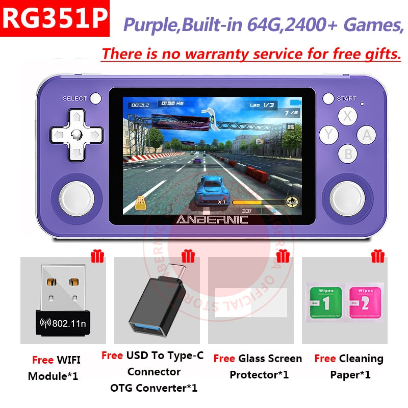 RG351P ANBERNIC Retro Game PS1 RK3326 64G Open Source System 3.5 inch IPS Screen Portable Handheld Game Console RG351gift 2400.