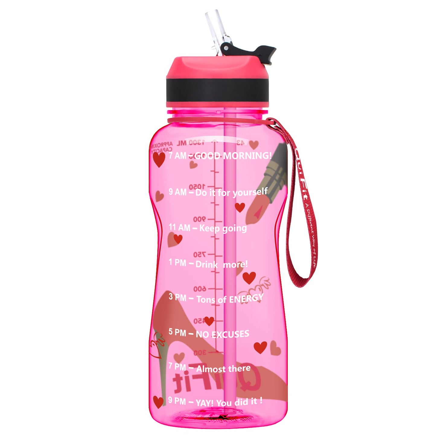 QuiFit 2L 1.3L 64OZ 43oz Tritan Water Bottle With Straw & Time Markings BPA Free Portable Protein Shaker Sports GYM Drinking Jug