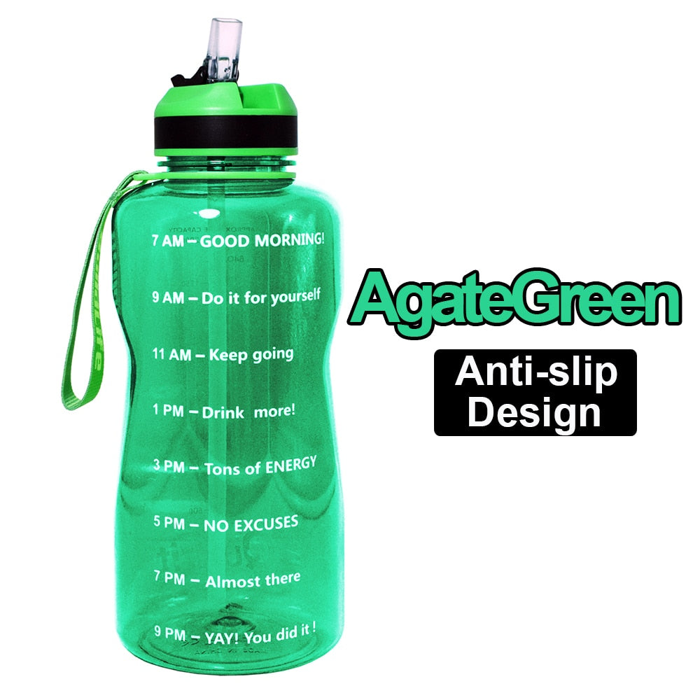 QuiFit 2L 1.3L 64OZ 43oz Tritan Water Bottle With Straw & Time Markings BPA Free Portable Protein Shaker Sports GYM Drinking Jug