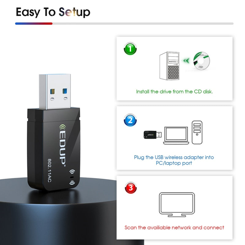 EDUP 1300Mbps Mini USB WiFi Adapter Dual Band Wifi Network Card 5G/2.4GHz Wireless AC USB Adapter for PC Desktop Laptop Win11