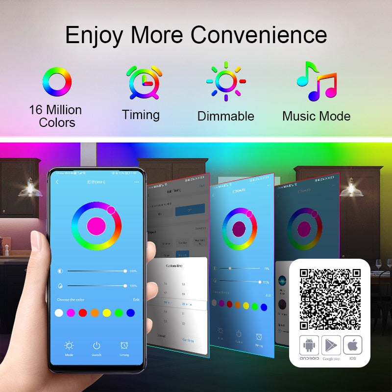 LED Light Strips,Works with Alexa Google Home,Wifi Controller 5050 RGB LED Light ,App and Remote Control, for Home Decoration.
