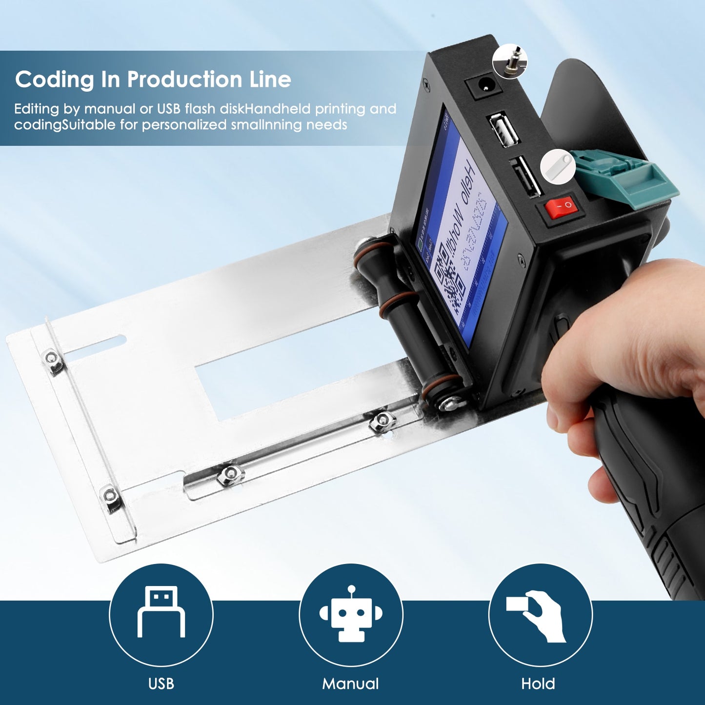 Online QR Bar Batch Code Date Number Logo Expiry Date Label Portable Hand Jet Handheld Thermal Inkjet Printer + Ink Cartridge