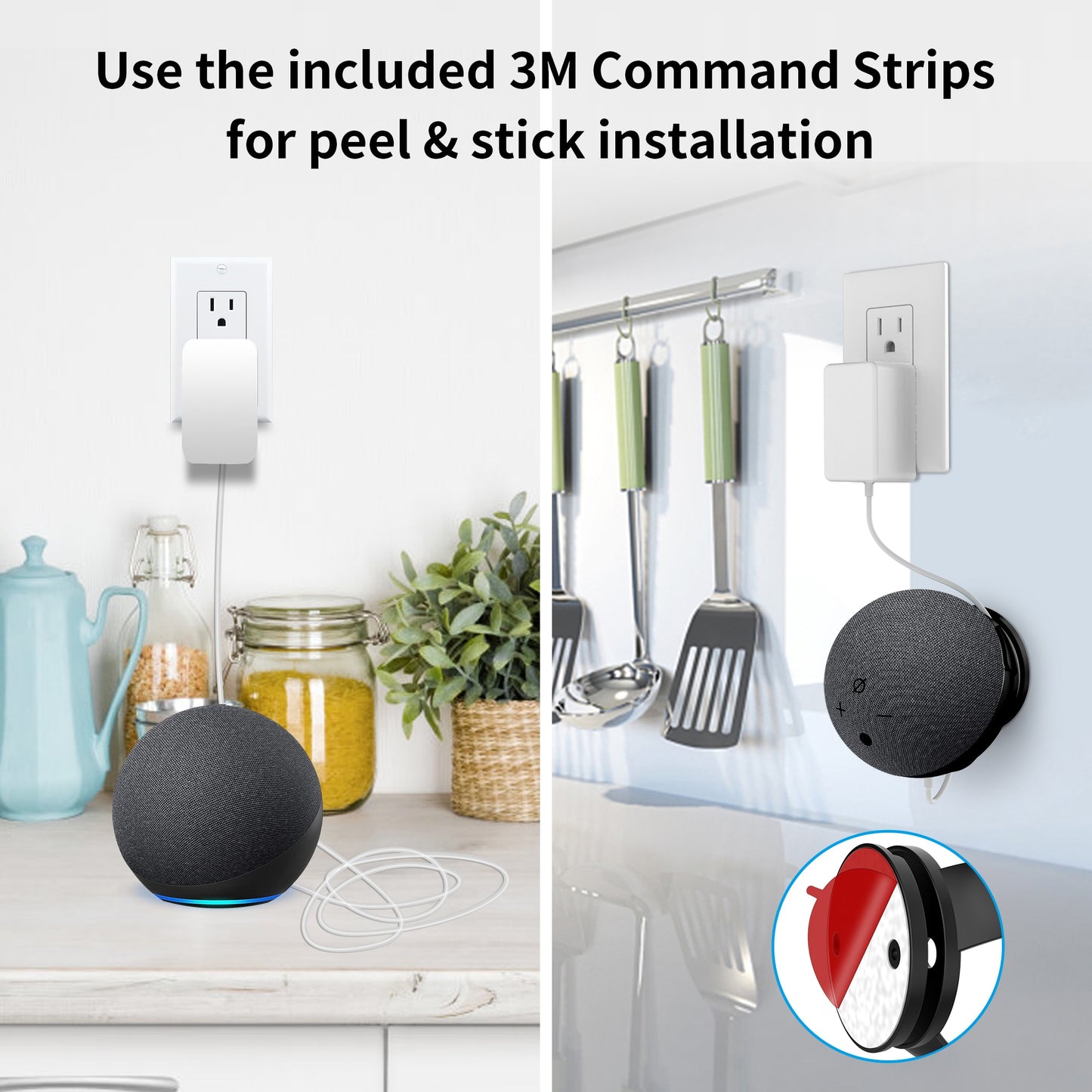 Cozycase Wall Mount for Alexa Echo Dot 4th Generation, Built-in Cable Management Stand Holder for Bedroom Kitchen Bathroom