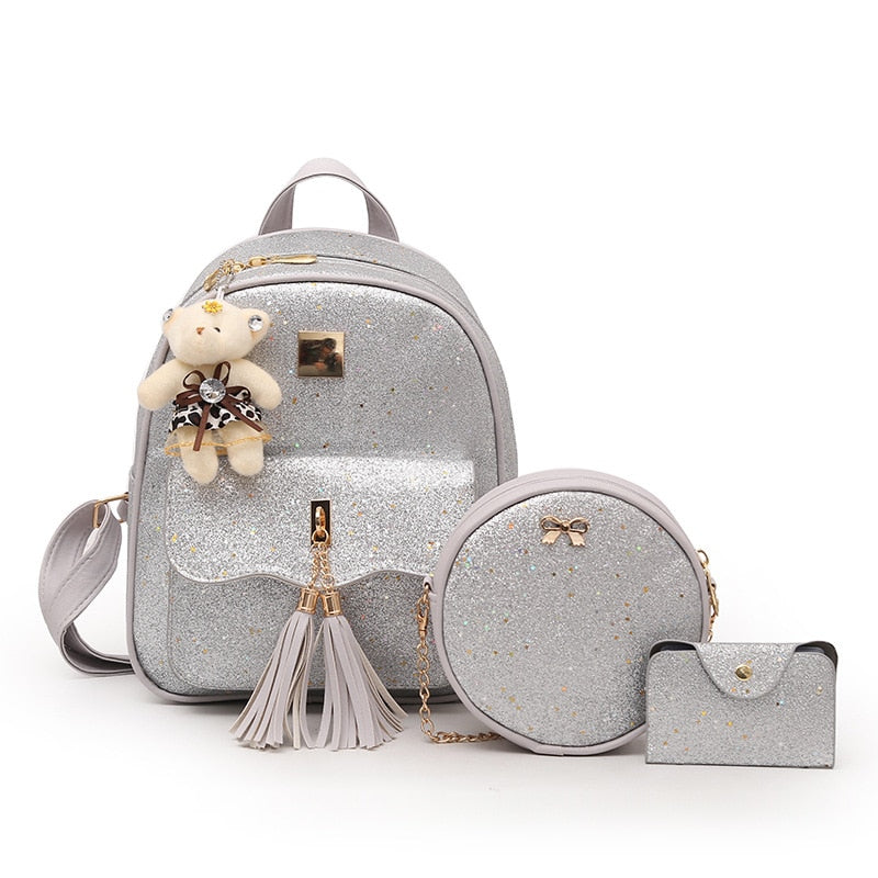 High Quality Women Pu Leather Backpacks Fashion 3 Pieces Set School Bags for Teenager Girls Casual Female Travel Laptop Backpack.