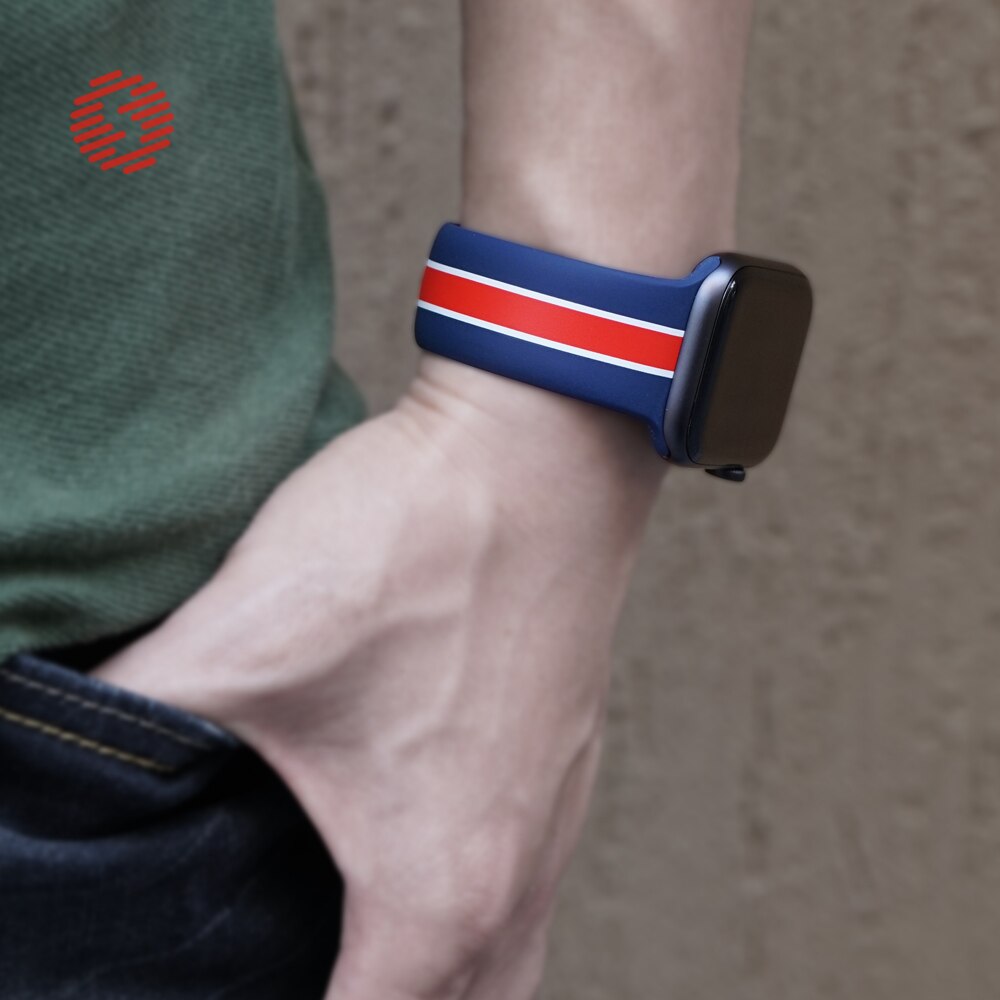 ShengOne Stripe Soft Silicone Sport Band for Apple Watch Series 5 4 40MM 44MM Striated Rubber Strap Replacement 3 2 1 38MM 42MM