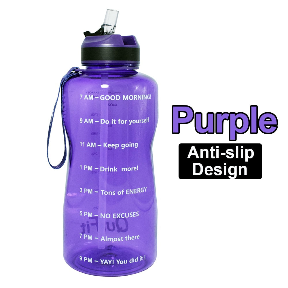QuiFit 2L 1.3L 64OZ 43oz Tritan Water Bottle With Straw & Time Markings BPA Free Portable Protein Shaker Sports GYM Drinking Jug