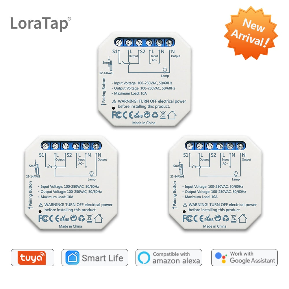 LoraTap Tuya Smart Life Wifi Switch Relay Breaker Module Automation Lighting Google Home Alexa Echo Remote Control App Timer 10A.