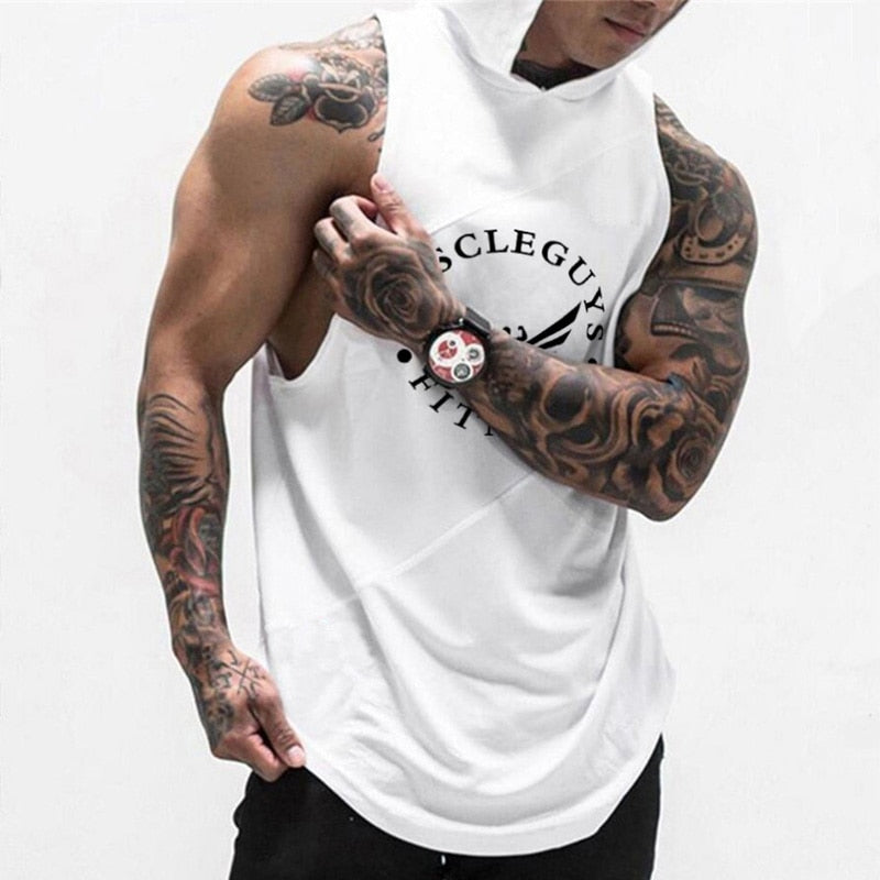 Muscle guys Brand Bodybuilding Stringer Tank Tops Hoodies Tanktops Fitness Men gym Clothing sleeveless shirts with hoodie