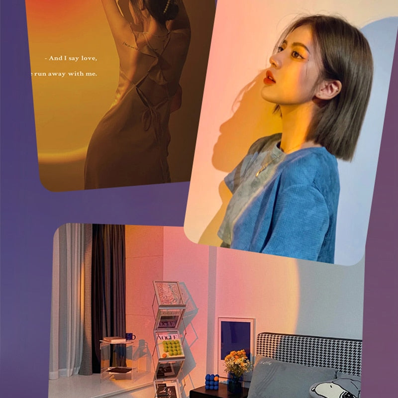 Night Lights Sunset Rainbow Projector Usb Bedside Table Lamp Valentines Day Gift Lamps Bedroom Bar Coffee LED Atmosphere Light.