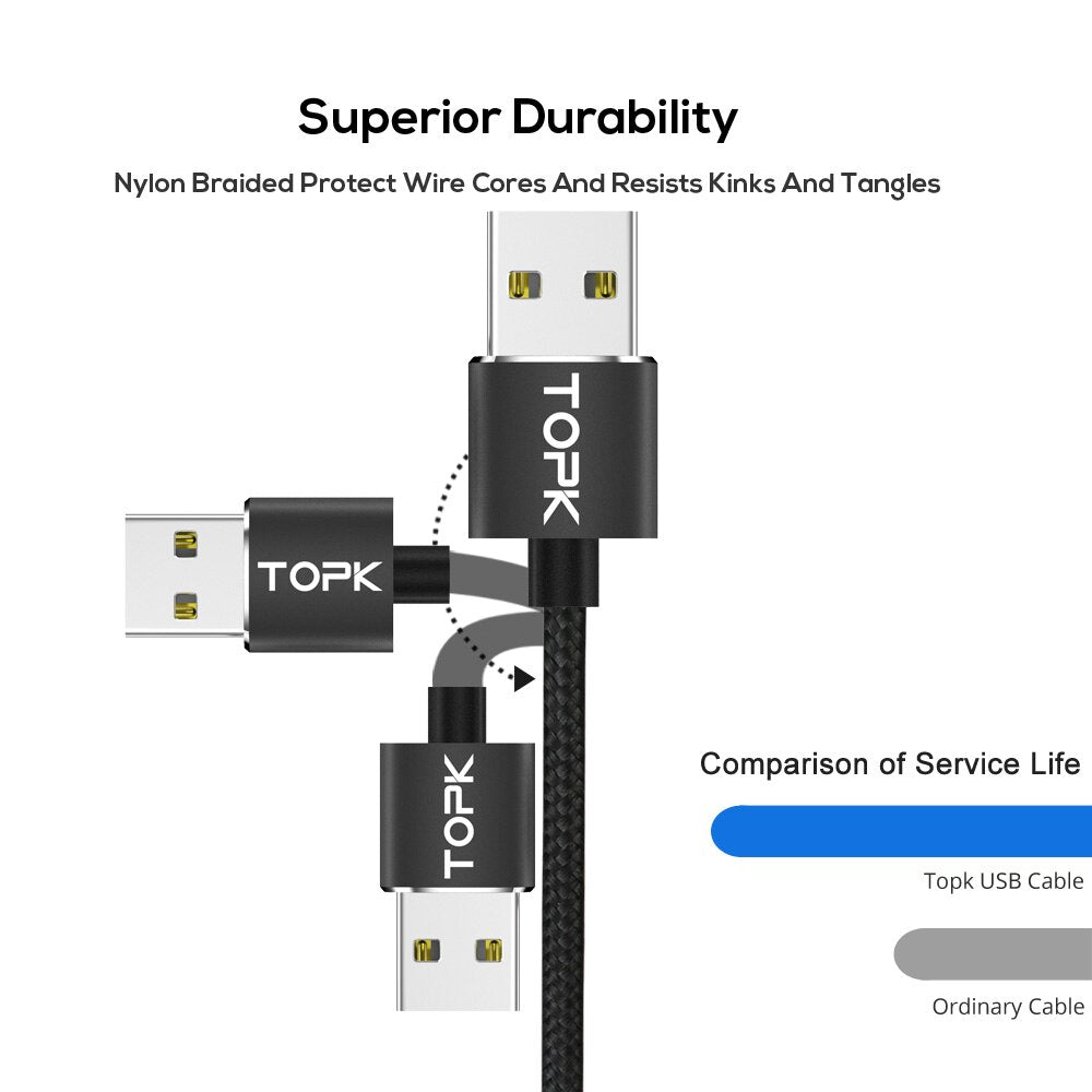 TOPK AM23 LED Magnetic Micro USB Type C Cable Data Mobile Phone Cables Charging Cord Fast Quick Charge Wire for iPhone Charger