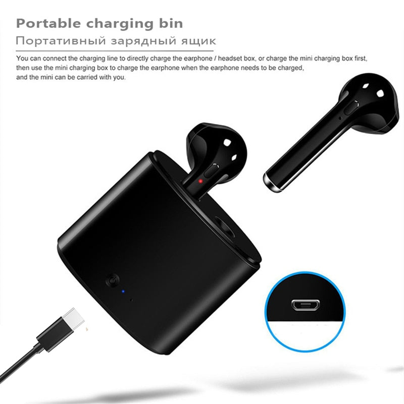 i7s tws Wireless Headphones Bluetooth 5.0 Earphones sport Earbuds Headset With Mic Charging box Headphones For all smartphones.