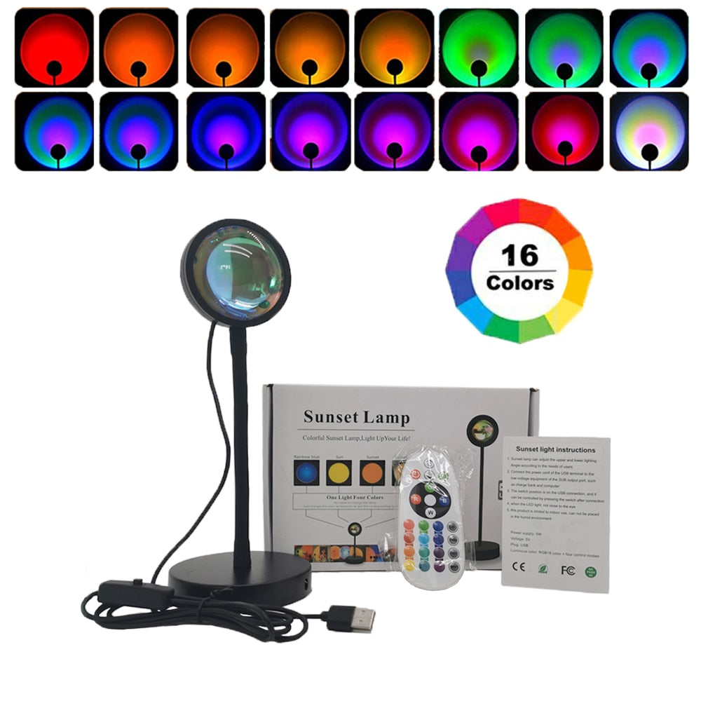 16 Colors Sunset Lamp Led Projector Night Light Living Room BarCafe Shop Background Wall Decoration Lighting For Photographic.