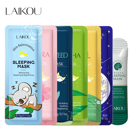 LAIKOU 7pcs Moisturizing Facial Mask Anti Wrinkle Hydrating Sleeping Face Sheet Masks Brightening Night Face Mask Anti Aging.