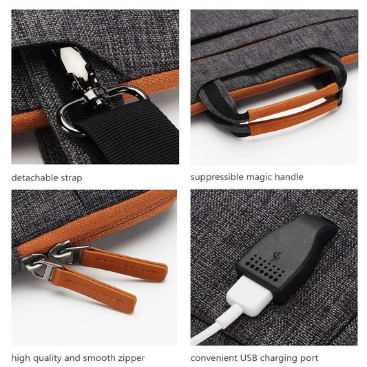 DOMISO10 13 14 15.6 17.3 Inch Multi-Functional Laptop Sleeve Business Briefcase Messenger Bag with USB Charging Port Brown Grey