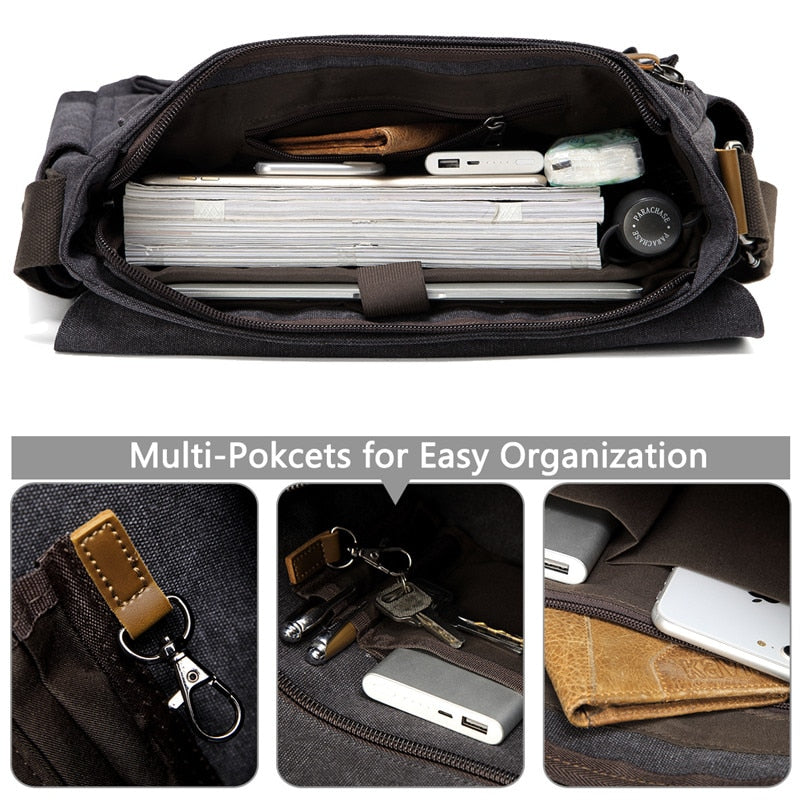 VASCHY Messenger Bag for Men Vintage Water Resistant Waxed Canvas 15.6 inch Laptop Briefcase Padded Shoulder Bag for Men Women