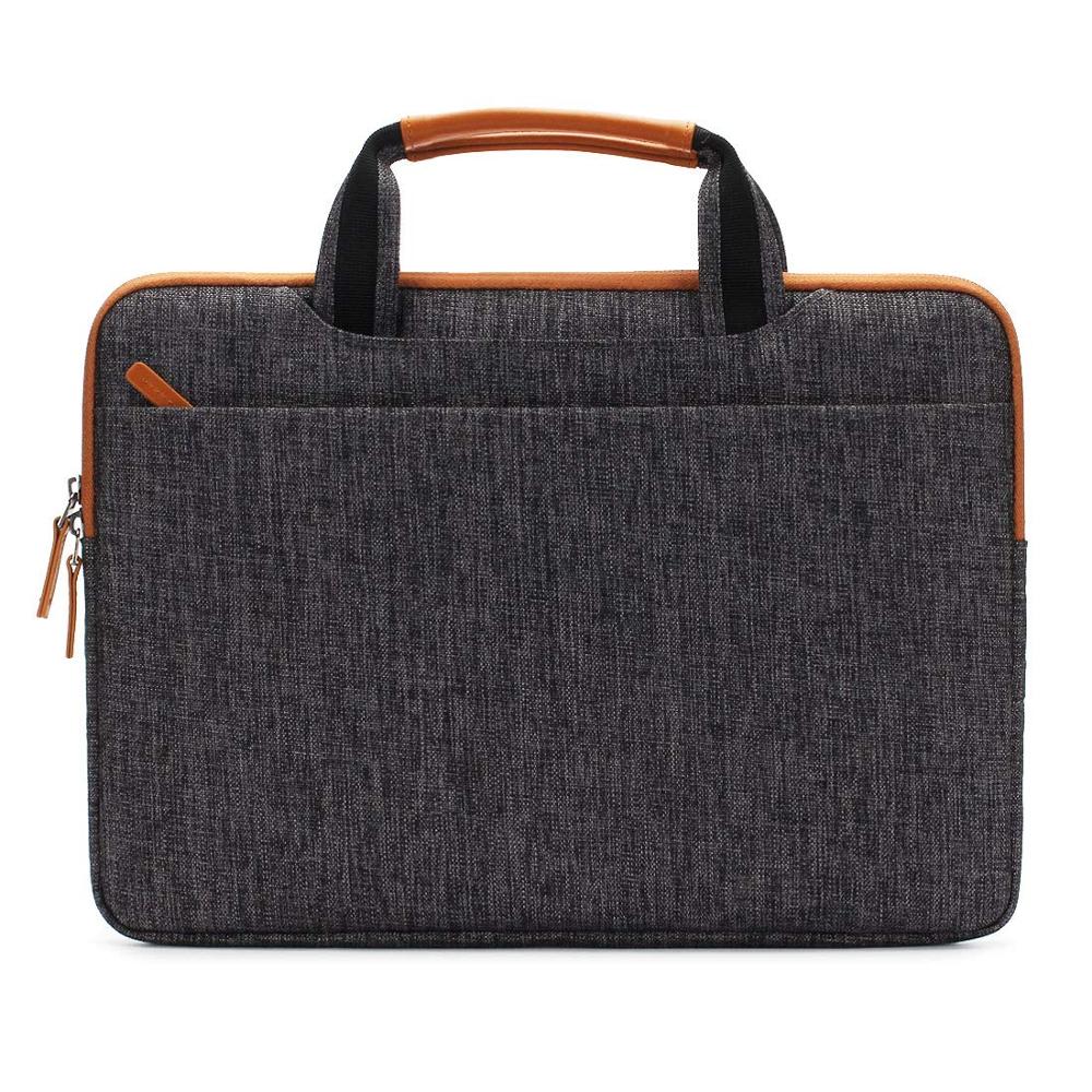 DOMISO10 13 14 15.6 17.3 Inch Multi-Functional Laptop Sleeve Business Briefcase Messenger Bag with USB Charging Port Brown Grey
