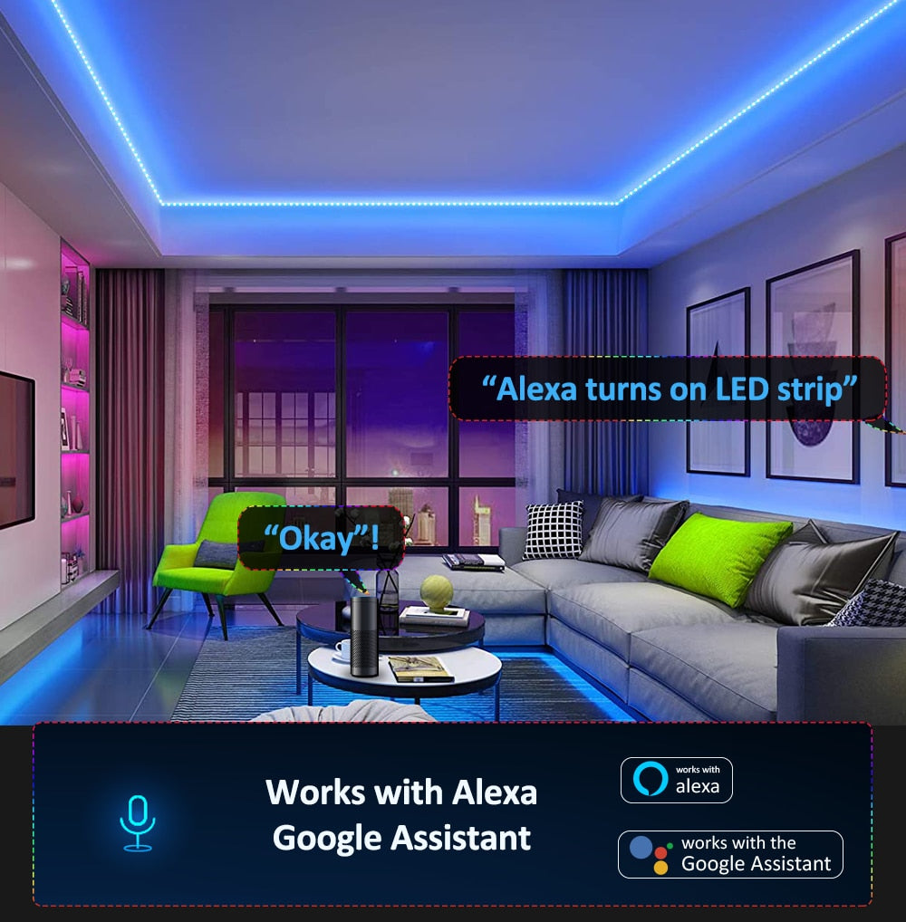 LED Light Strips,Works with Alexa Google Home,Wifi Controller 5050 RGB LED Light ,App and Remote Control, for Home Decoration.