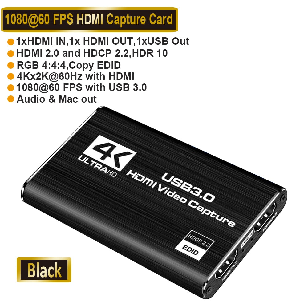 Video Card Capture HDMI Video Capture Card Device PC PS4 Game Live Streaming 4K 1080P HD VHS Board USB 3.0 Grabber Recorder Box.