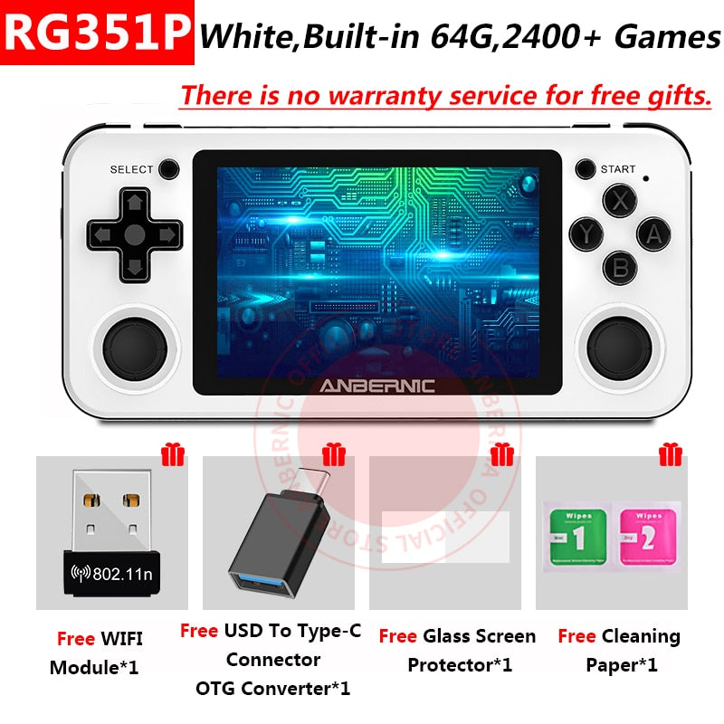 RG351P ANBERNIC Retro Game PS1 RK3326 64G Open Source System 3.5 inch IPS Screen Portable Handheld Game Console RG351gift 2400.