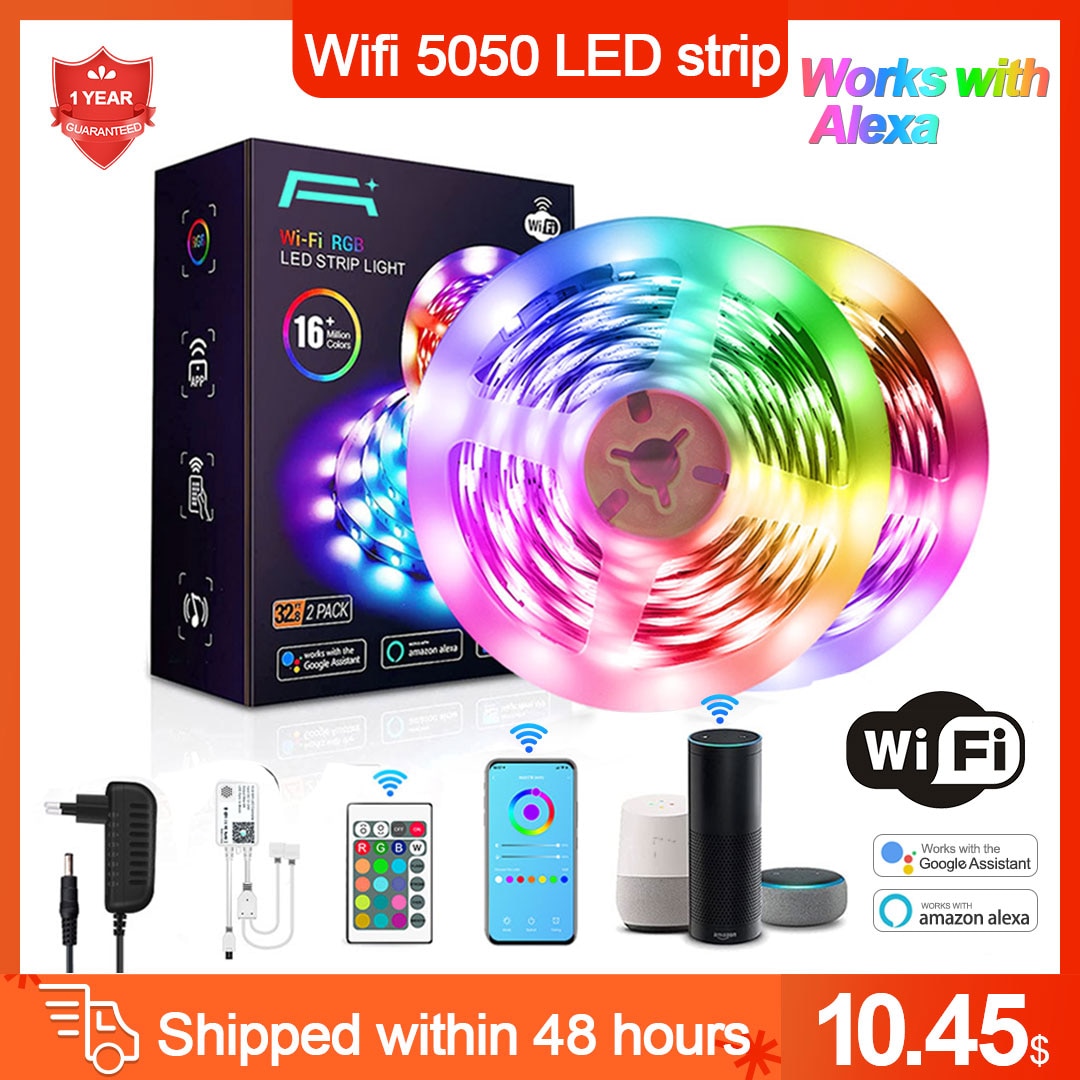 LED Light Strips,Works with Alexa Google Home,Wifi Controller 5050 RGB LED Light ,App and Remote Control, for Home Decoration.