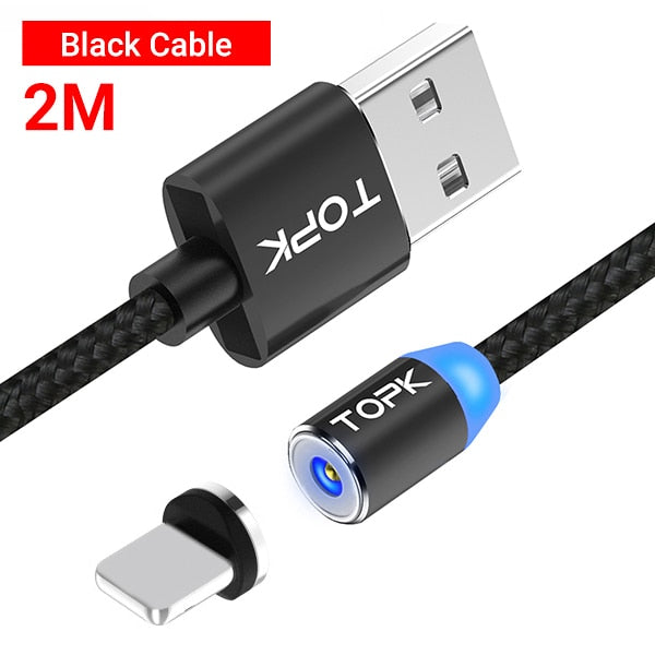 TOPK AM23 LED Magnetic Micro USB Type C Cable Data Mobile Phone Cables Charging Cord Fast Quick Charge Wire for iPhone Charger