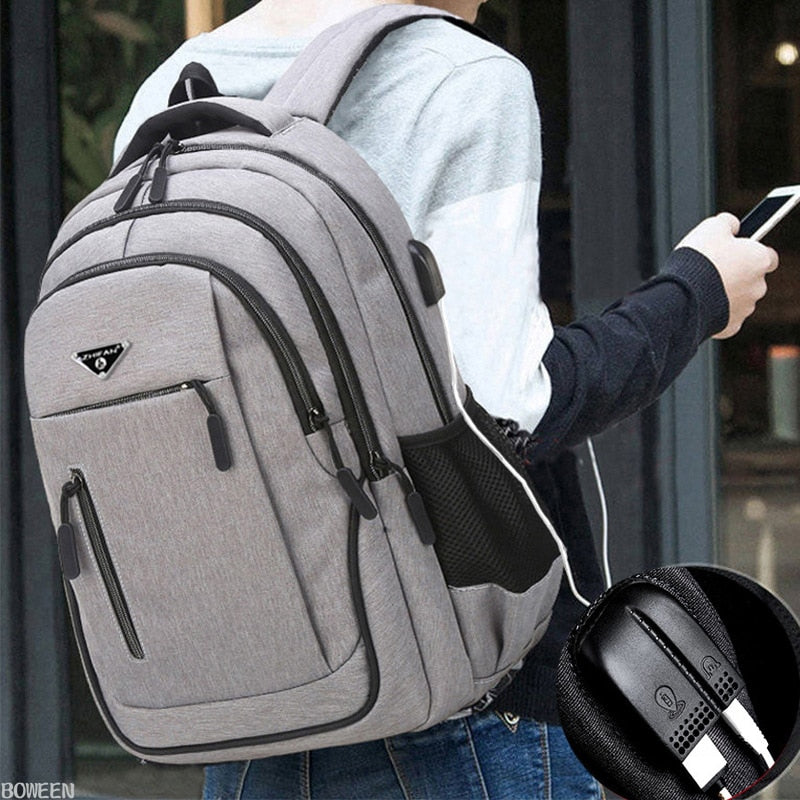 Big Capacity Men Backpack Laptop 15.6 Oxford Gray Solid High School Bags Teen College Student Back Pack Multifunctional Bagpack.