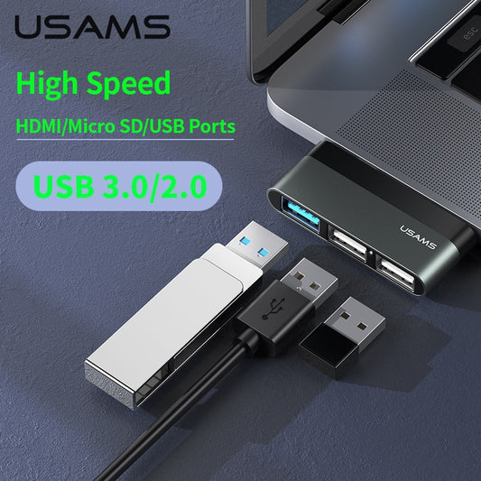 USAMS Type-C Cable Mini Hub USB 3.0 2.0 Hub Multi USB Splitter Adapter For iPad Pro/Laptop/Phone/PC USB-Hub Expander High Speed.