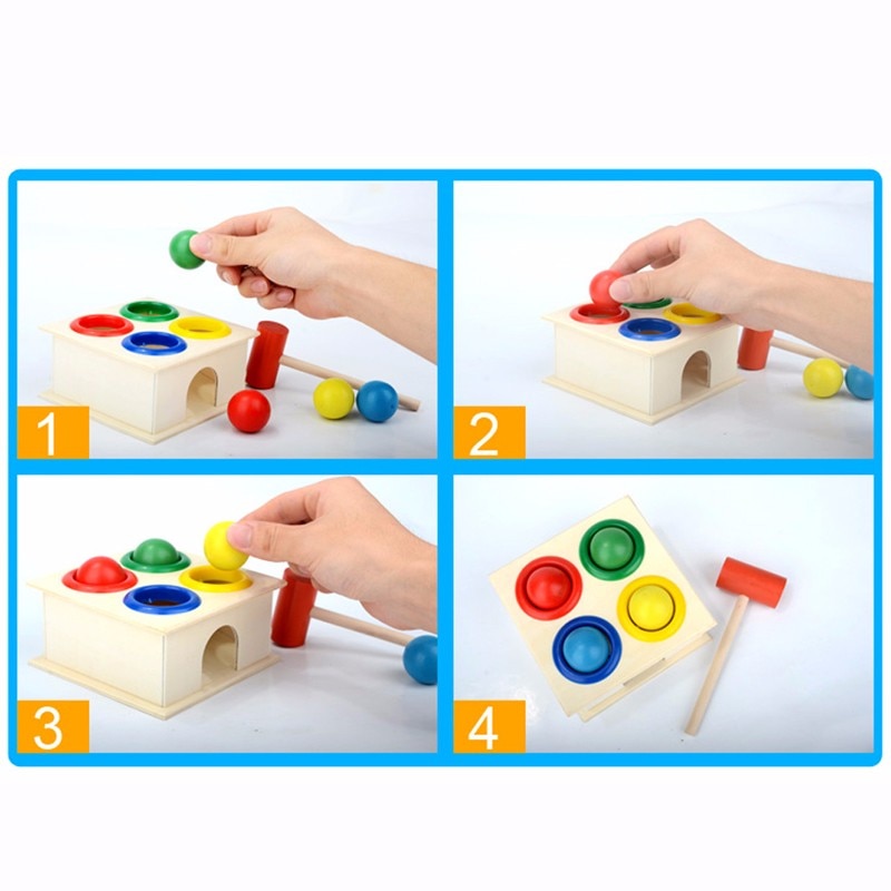 1Set Wooden Hammering Ball Hammer Box Children Fun Playing Hamster Game Toy Early Learning Educational Toys.