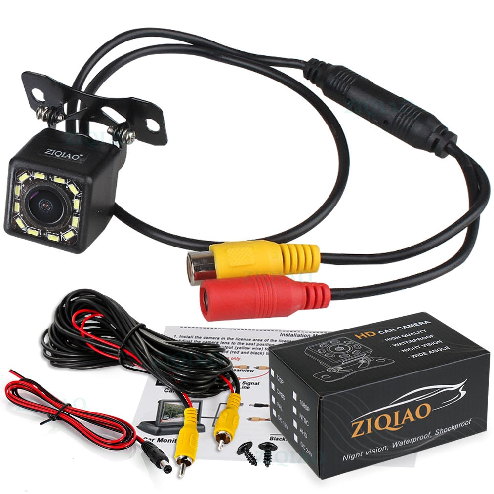 ZIQIAO Car Rear View Camera Universal Waterproof Night Vision HD Reversing Parking Backup Camera.
