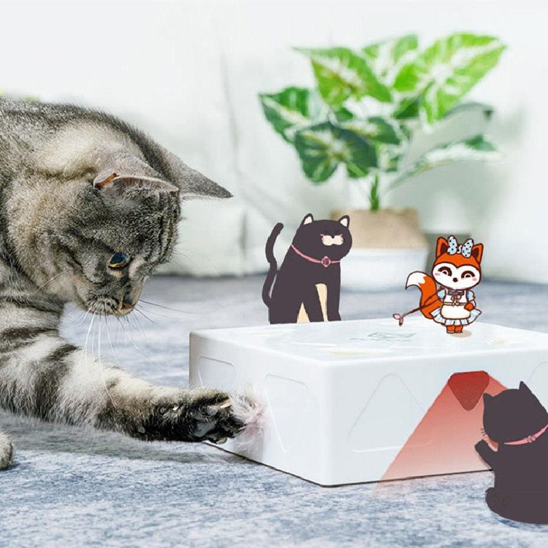 Cat Hunt Toy Electric Cat Toy Sqaure Magic Box Smart Teasing Cat Stick Crazy Game Interactive Cat Feather Toy Cat Catching Mouse